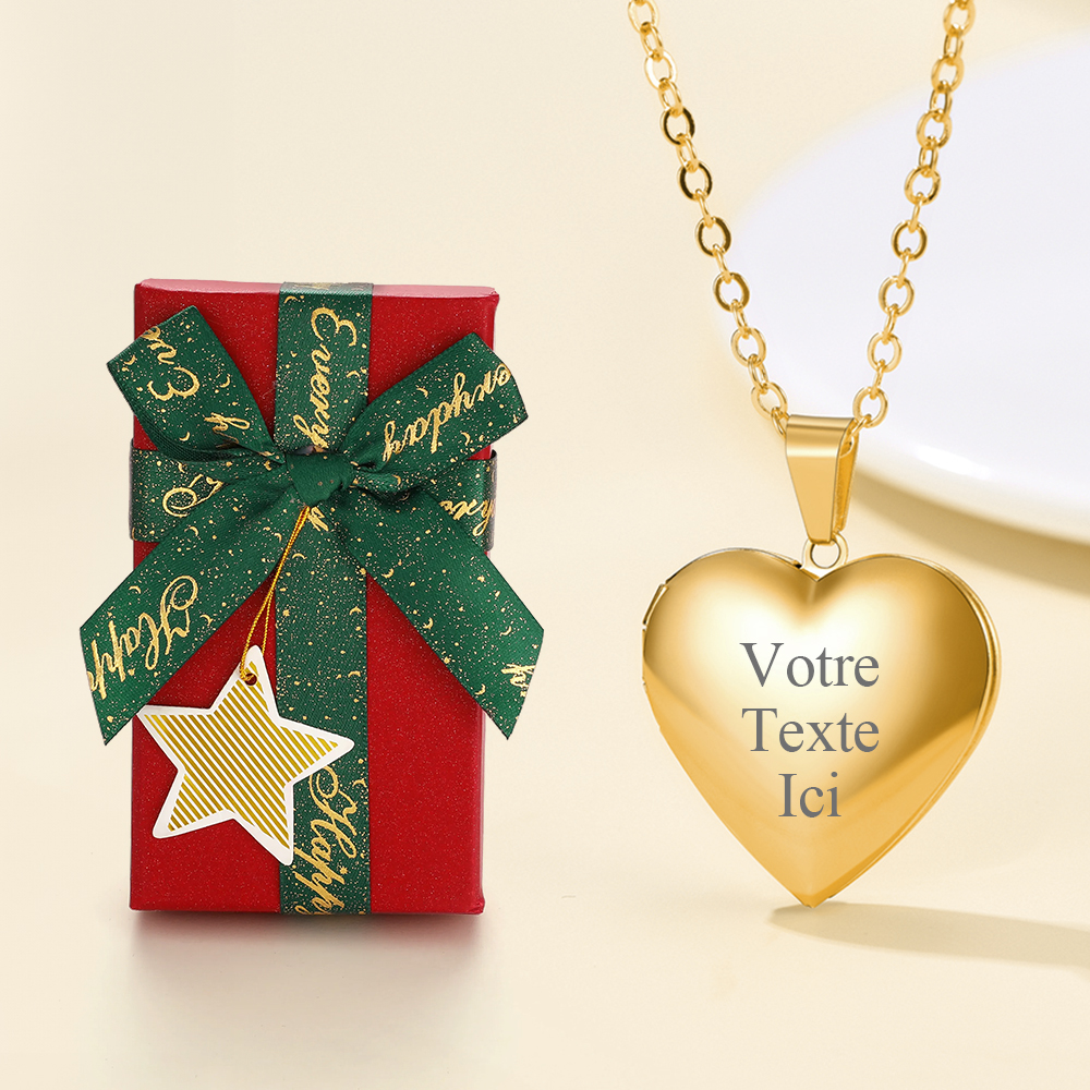 Collier Médaillon Cœur Personnalisé avec Photo Cadeau Femme