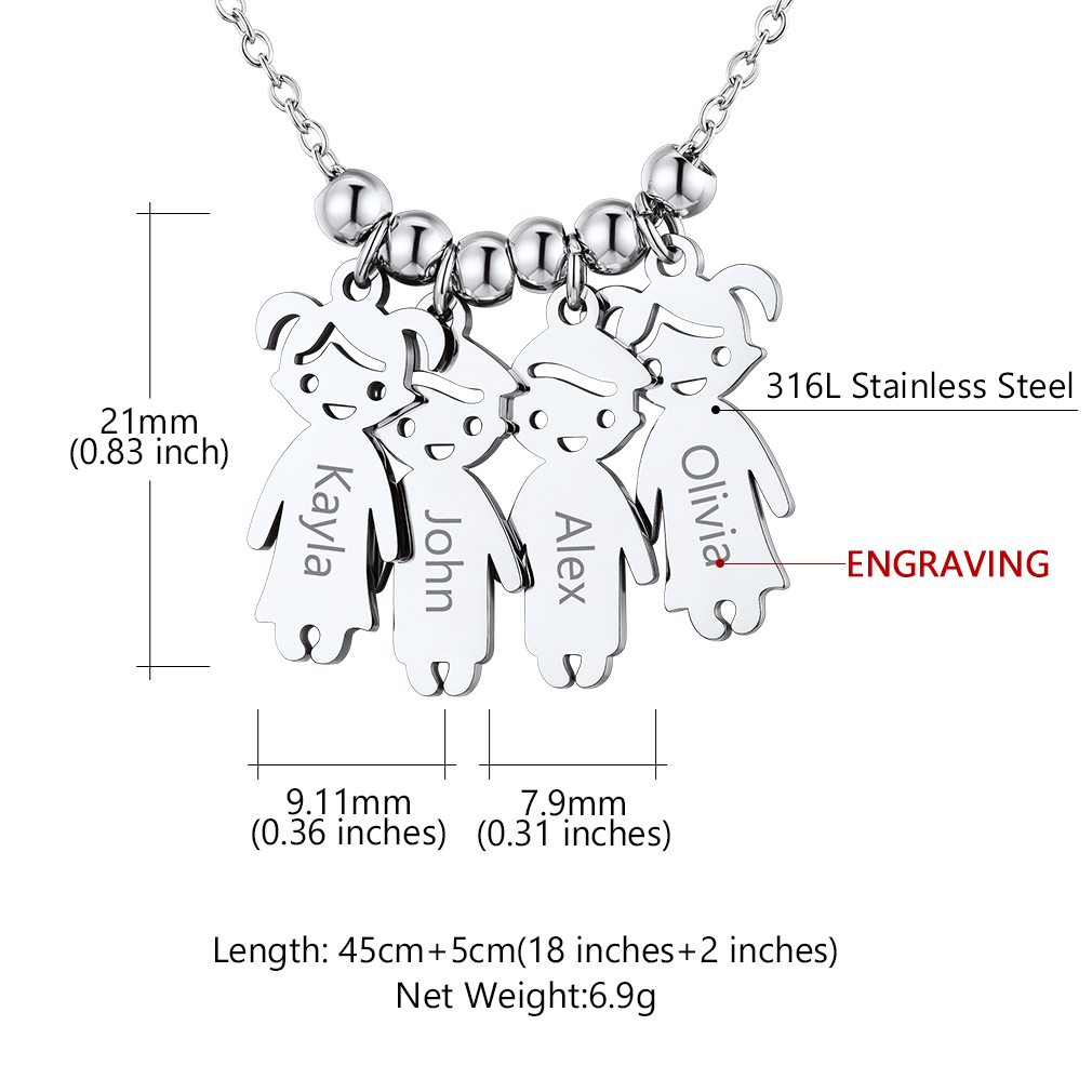 Collier Personnalisé en Acier Inoxydable pour Enfants et Mamans Taille 4 enfants