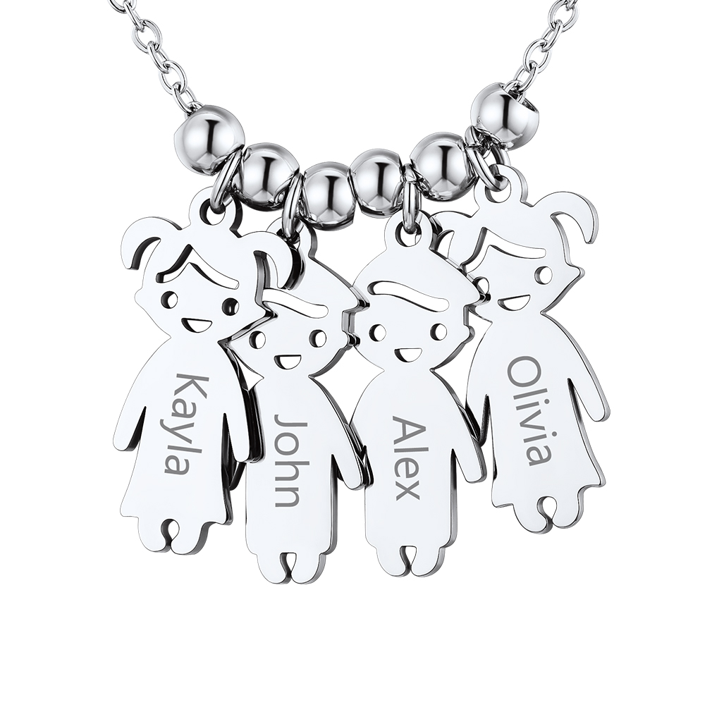Collier Personnalisé en Acier Inoxydable pour Enfants et Mamans Argenté 4 Enfants