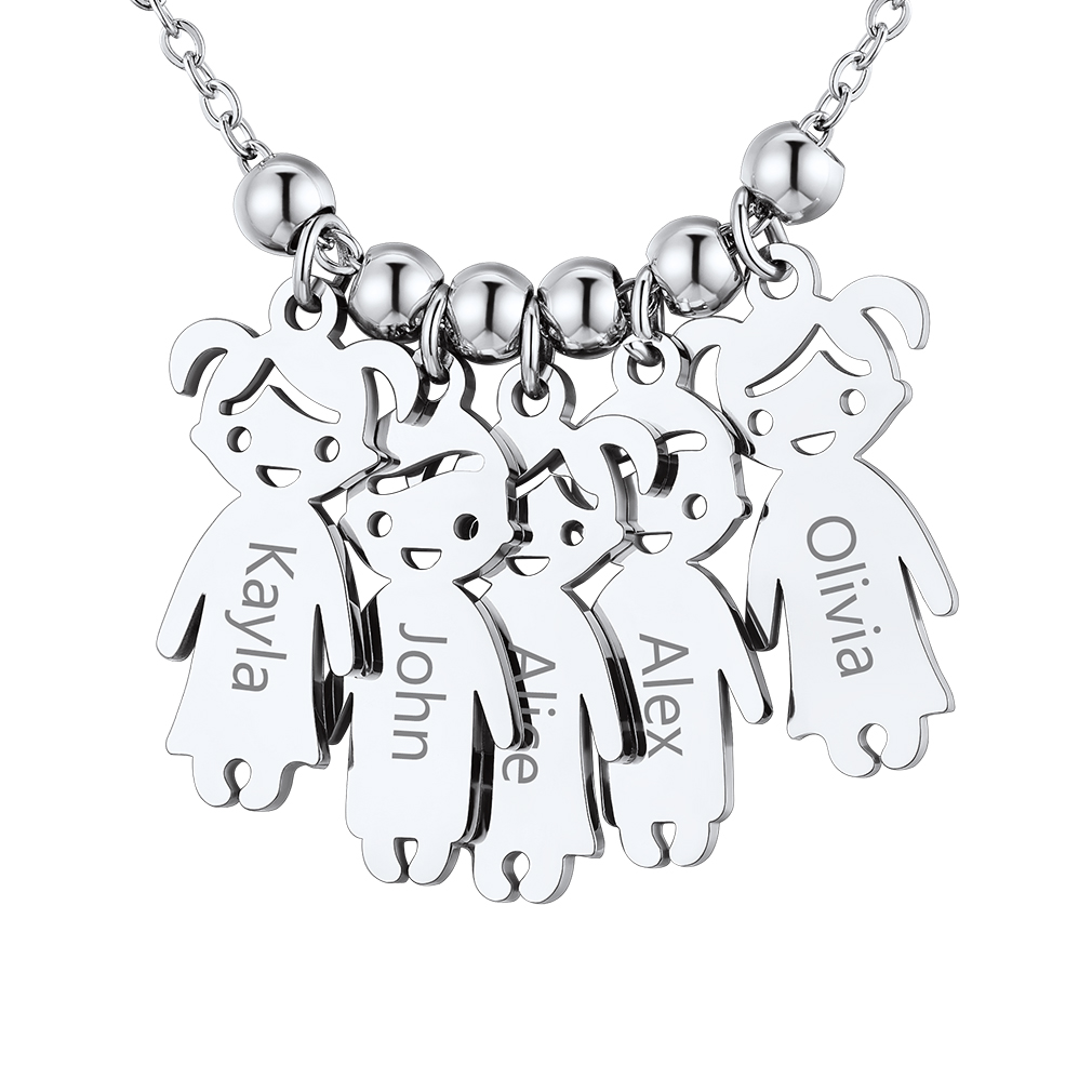 Collier Personnalisé en Acier Inoxydable pour Enfants et Mamans  Argenté 5 Enfants