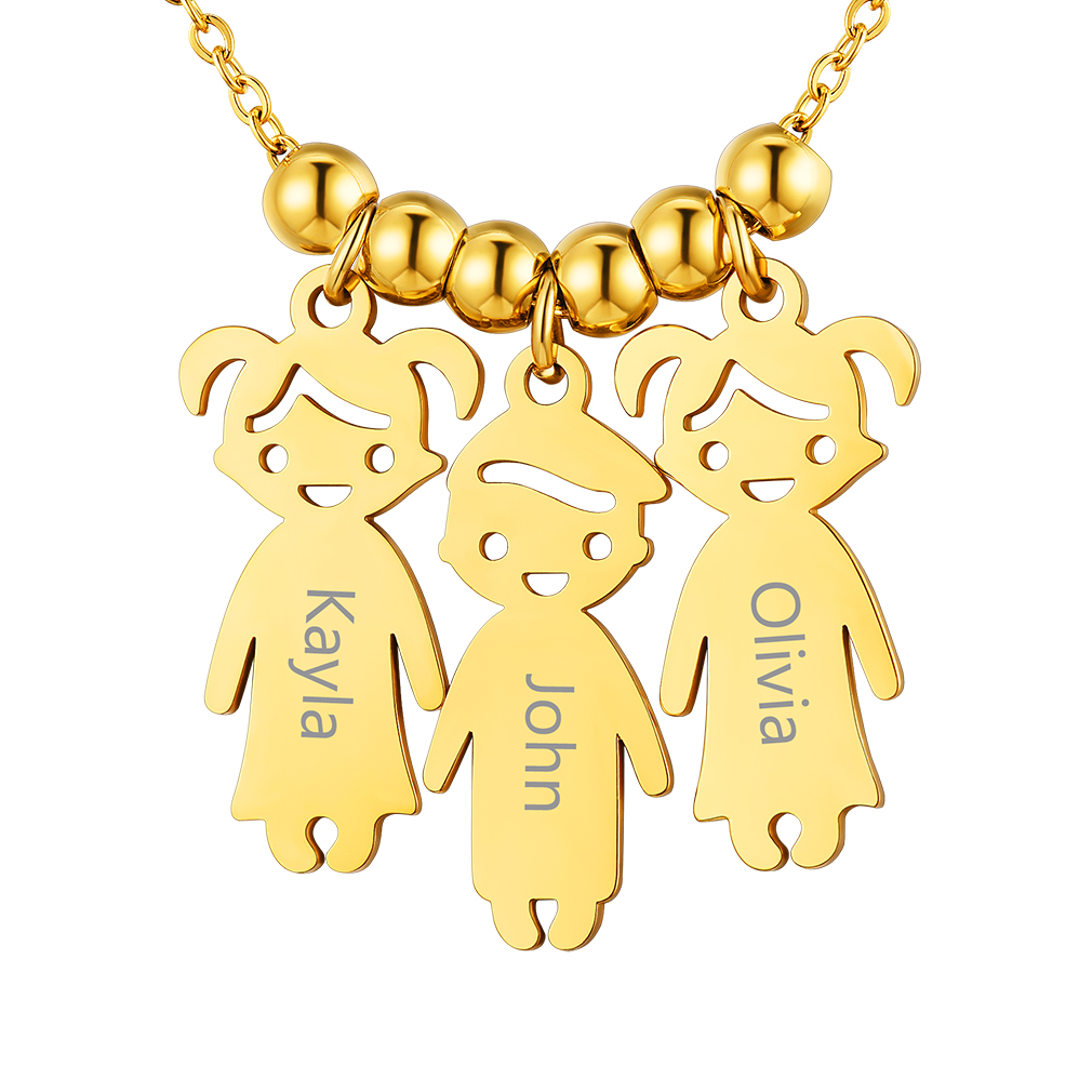 Collier Personnalisé en Acier Inoxydable pour Enfants et Mamans  Or 3 Enfants