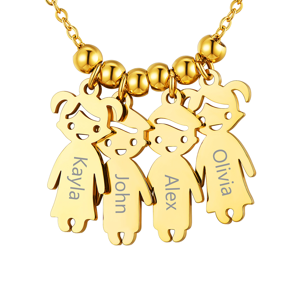 Collier Personnalisé en Acier Inoxydable pour Enfants et Mamans Or 4 Enfants