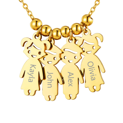 Collier Personnalisé en Acier Inoxydable pour Enfants et Mamans Or 4 Enfants