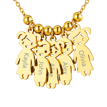 Collier Personnalisé en Acier Inoxydable pour Enfants et Mamans Or 5 Enfants