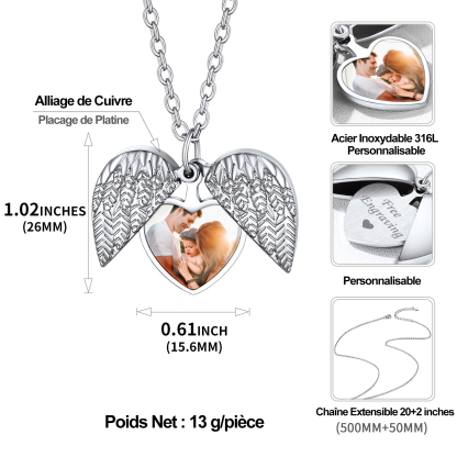 ​​Collier Médaillon Ailes d‘Ange Photo Personnalisé