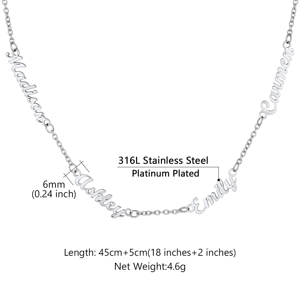 Collier Ras-du-Cou Personnalisé avec 4 Prénoms Taille