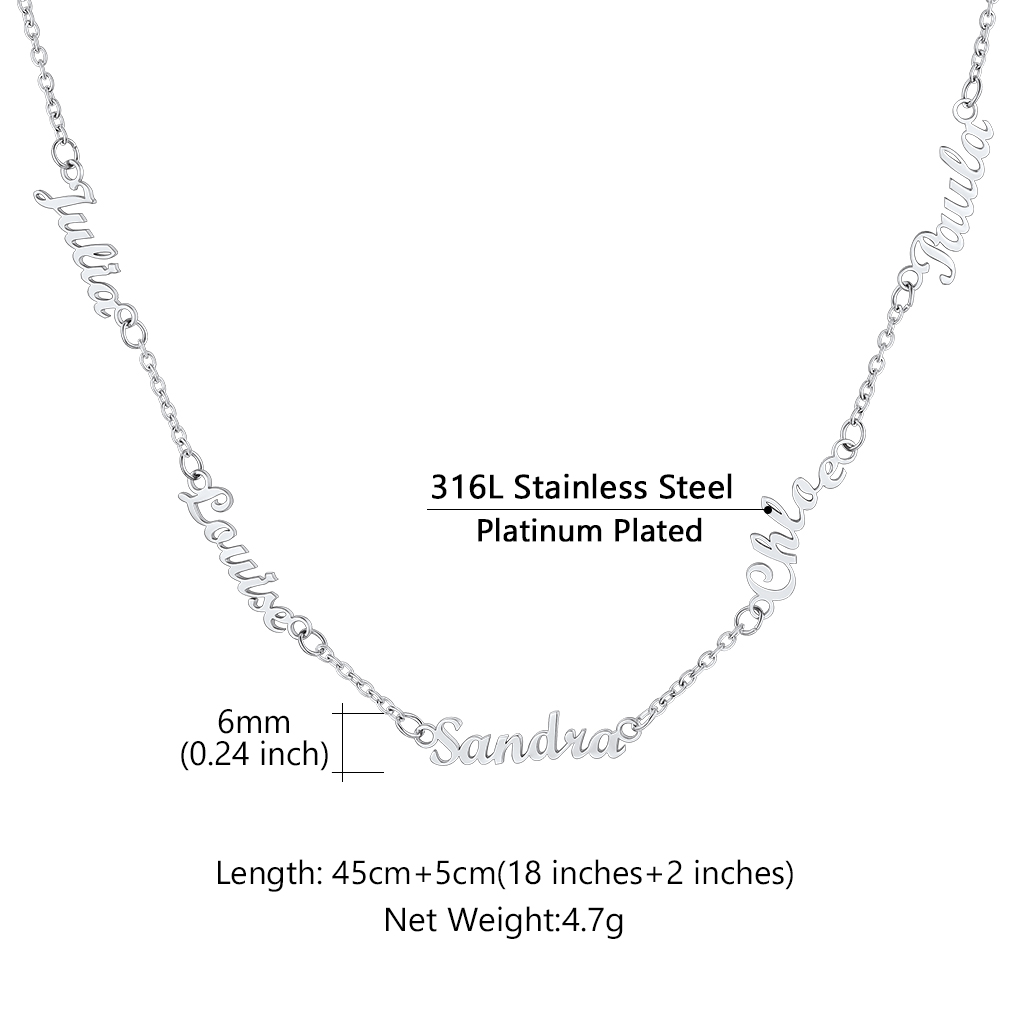 Collier Ras-du-Cou Personnalisé avec 5 Prénoms Taille