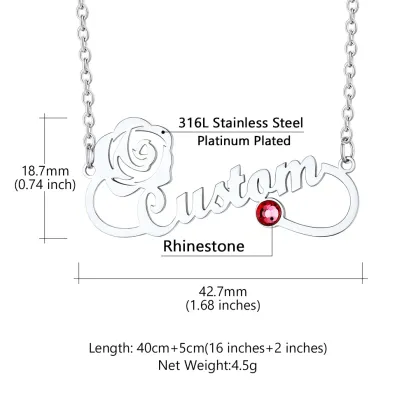 Collier Infini avec Prénom et Pierre de Naissance Personnalisé pour Femme Taille