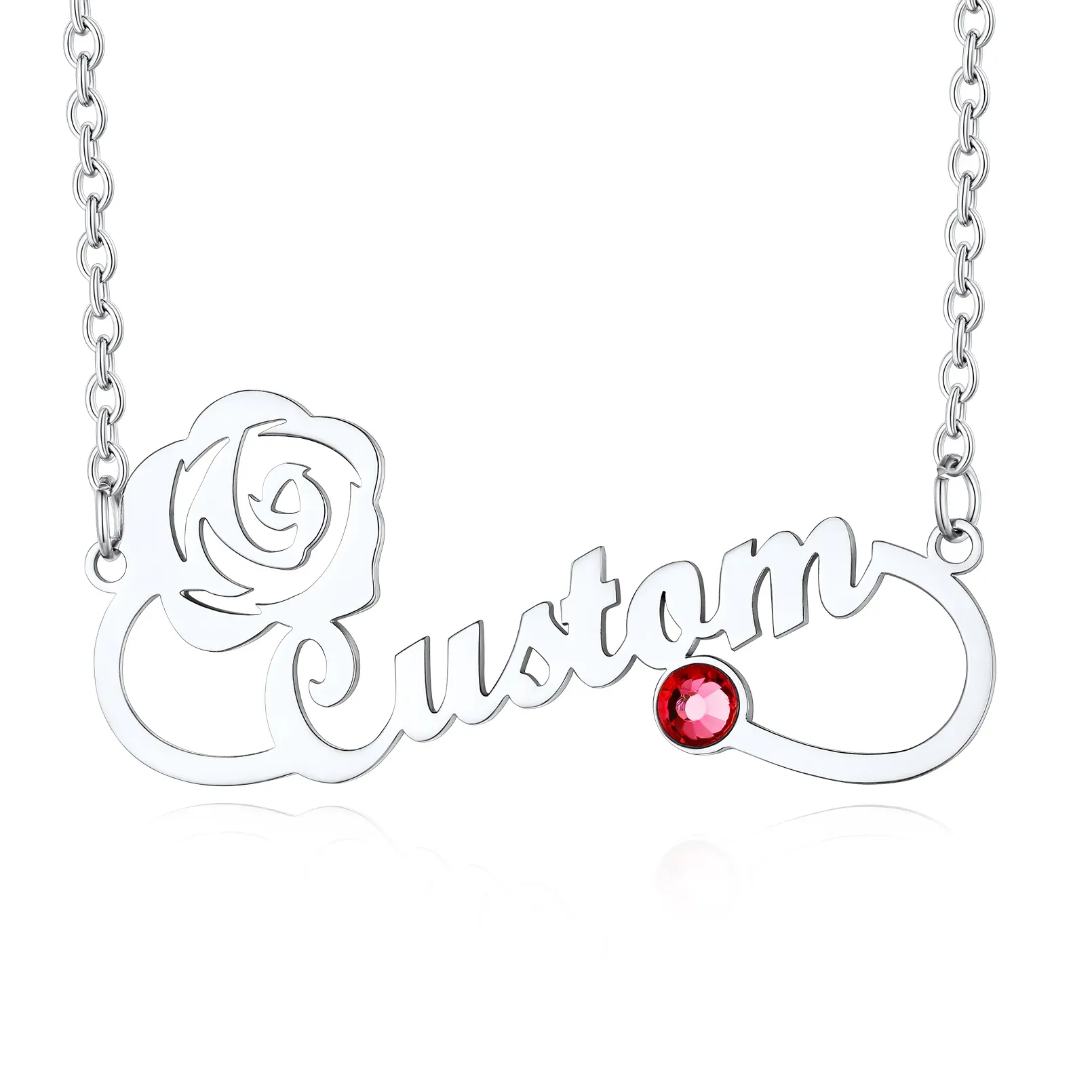 Collier Infini avec Prénom et Pierre de Naissance Personnalisé pour Femme Argenté