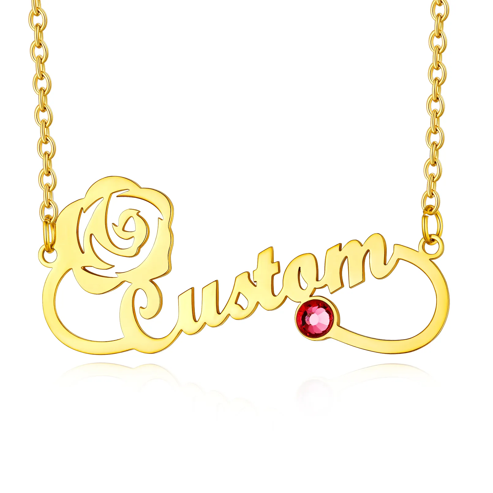 Collier Infini avec Prénom et Pierre de Naissance Personnalisé pour Femme Or