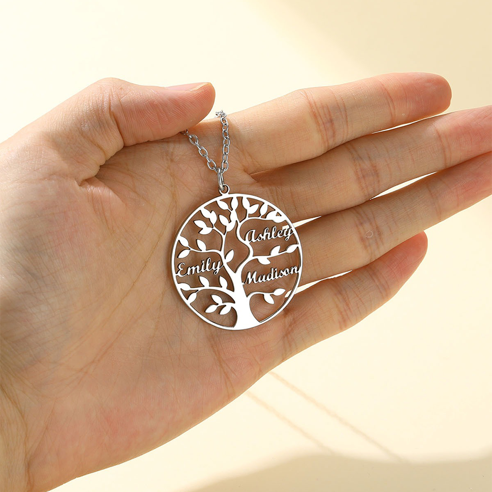 Collier Arbre de Vie Personnalisé avec Noms - Cadeau Unique pour Maman