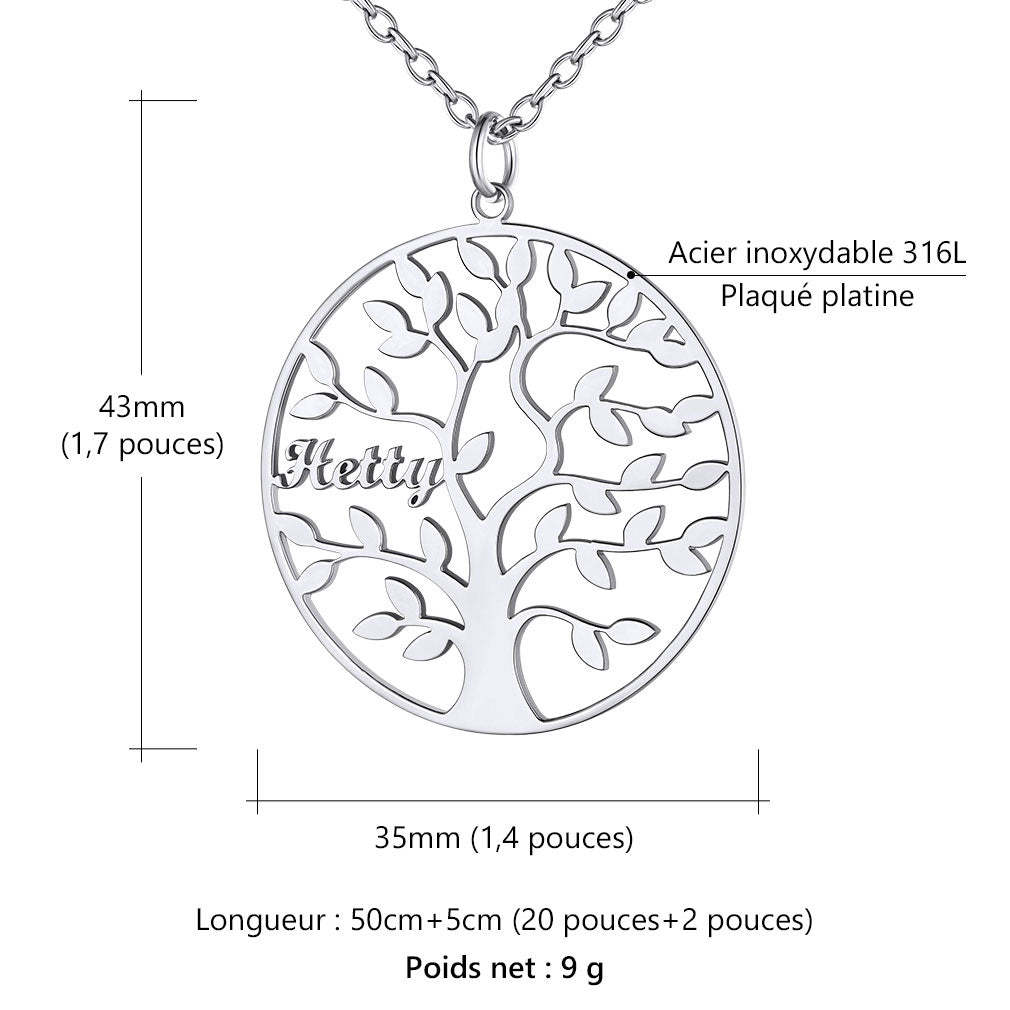 Collier Personnalisé Rond Arbre de Vie avec Noms pour Famille Taille