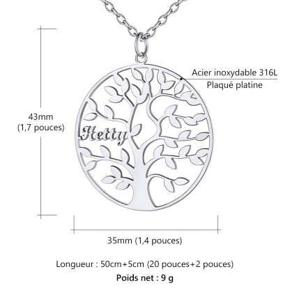 Collier Personnalisé Rond Arbre de Vie avec Noms pour Famille Taille