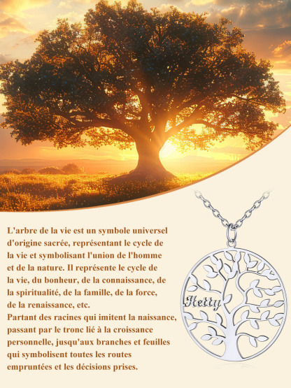 Collier Personnalisé Rond Arbre de Vie avec Noms pour Famille signification