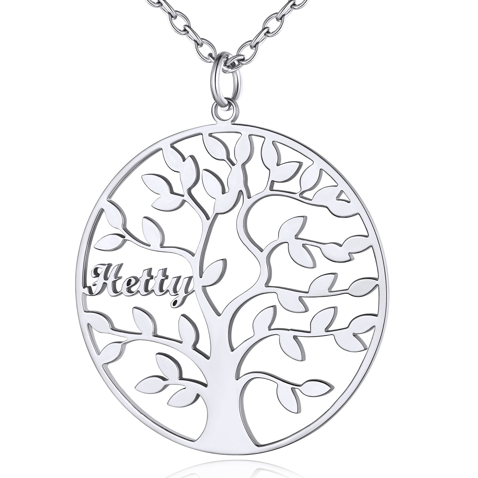 Collier Personnalisé Rond Arbre de Vie avec 1 Nom pour Famille Argenté