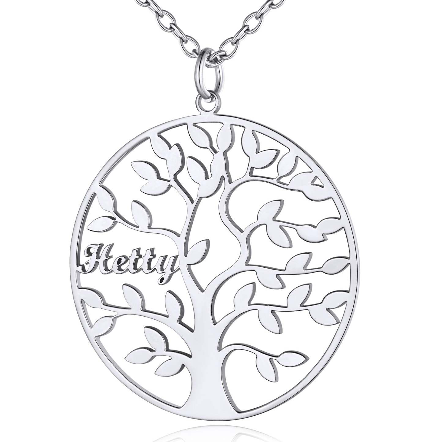 Collier Personnalisé Rond Arbre de Vie avec 1 Nom pour Famille Argenté