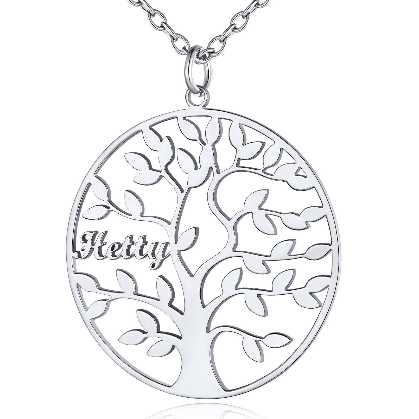 Collier Personnalisé Rond Arbre de Vie avec 1 Nom pour Famille Argenté