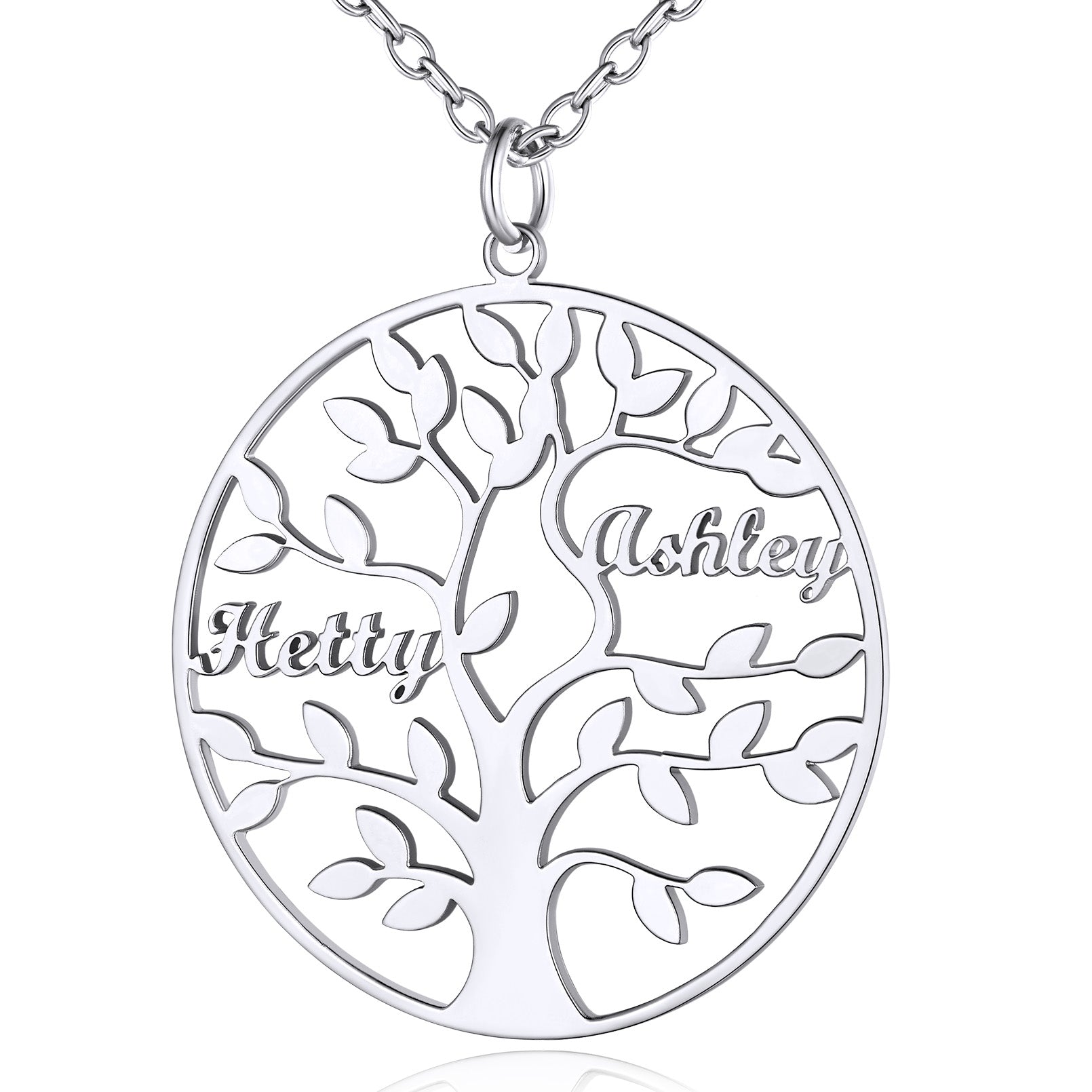 Collier Personnalisé Rond Arbre de Vie avec 2 Noms Argenté