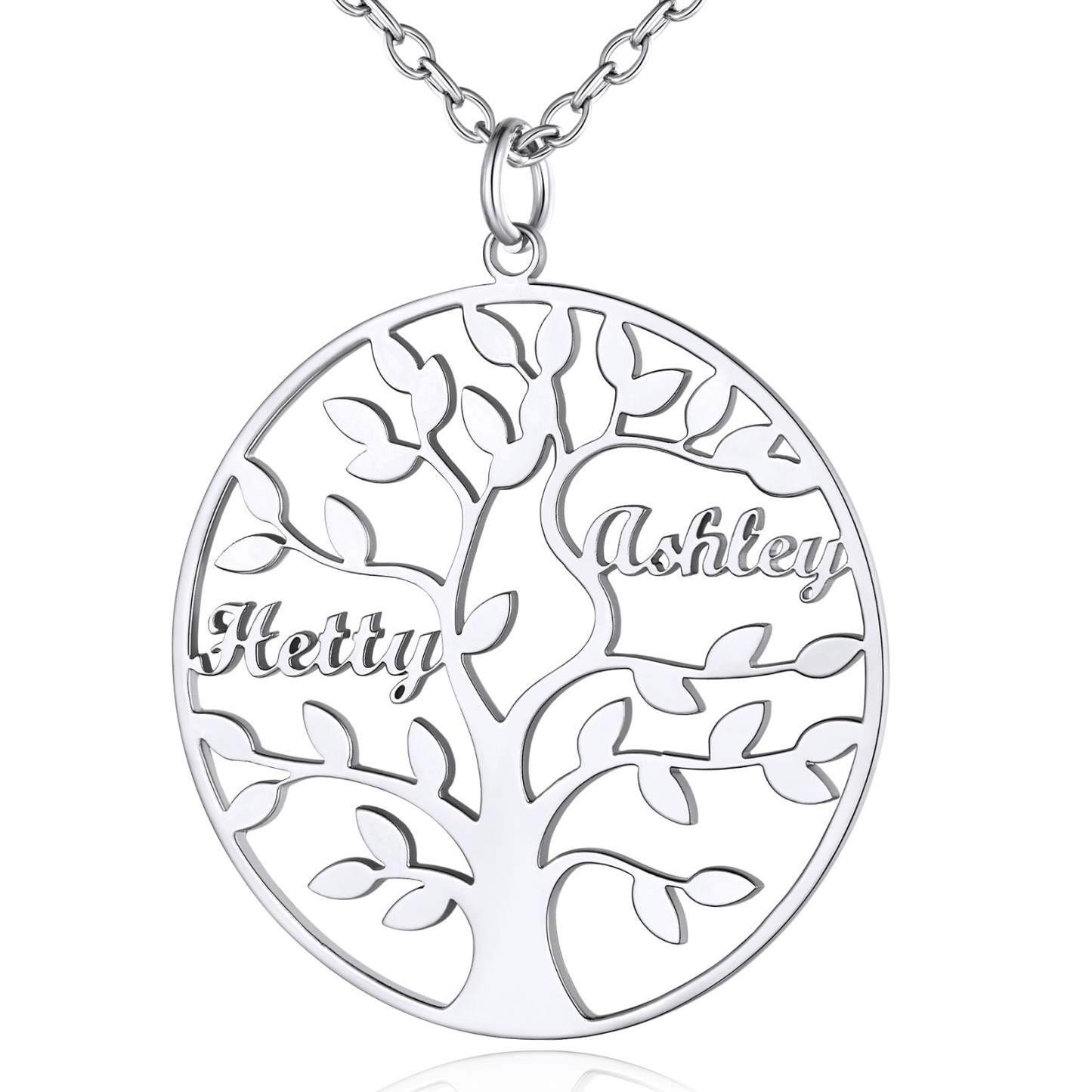 Collier Personnalisé Rond Arbre de Vie avec 2 Noms Argenté