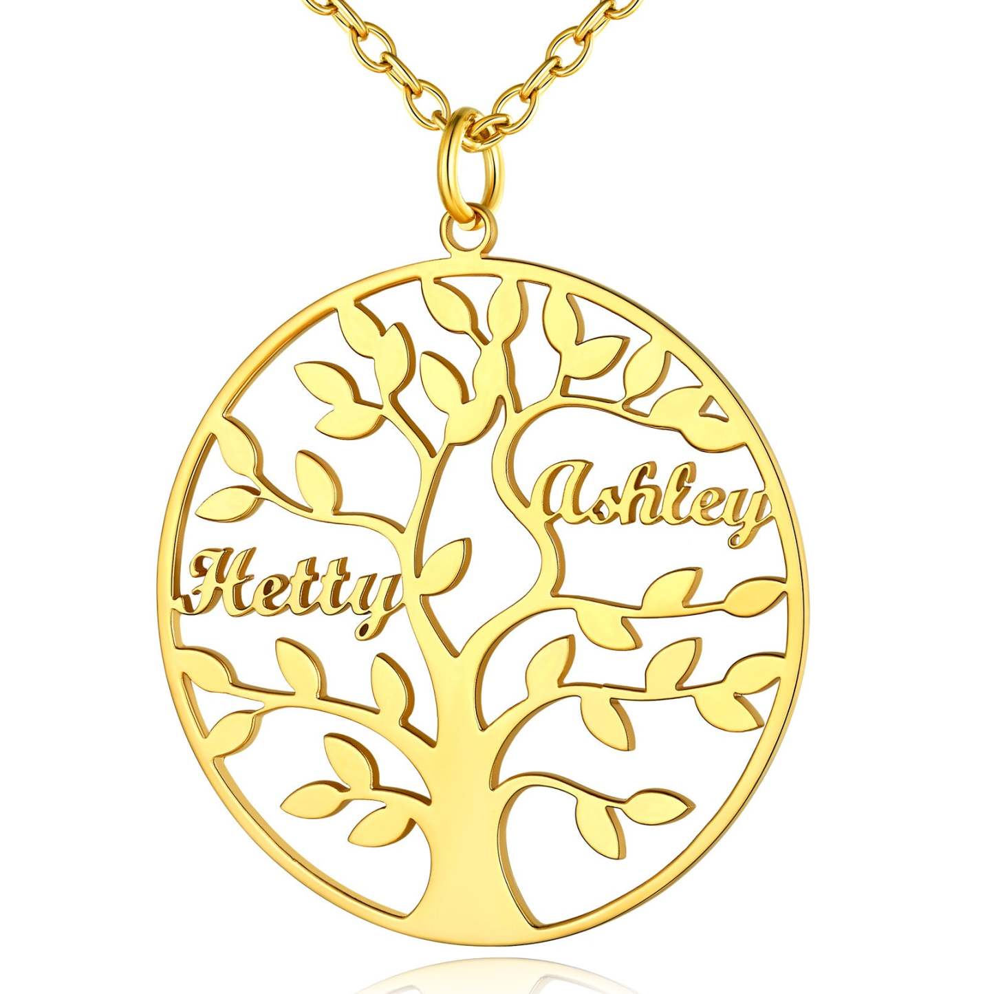 Collier Personnalisé Rond Arbre de Vie avec 2 Noms pour Famille Or