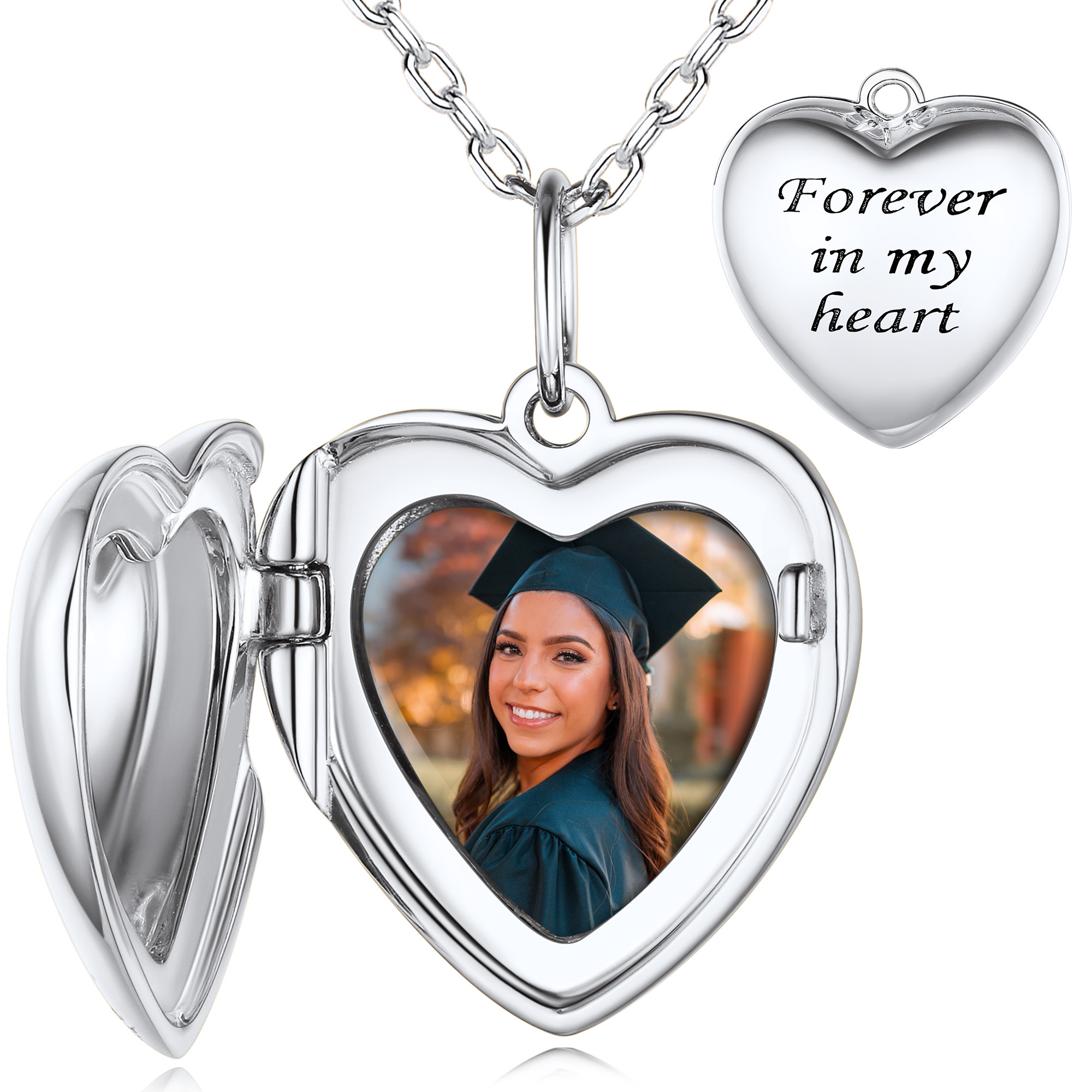 Collier Médaillon Cœur Personnalisé  en Argent Sterling pour Femme Argenté