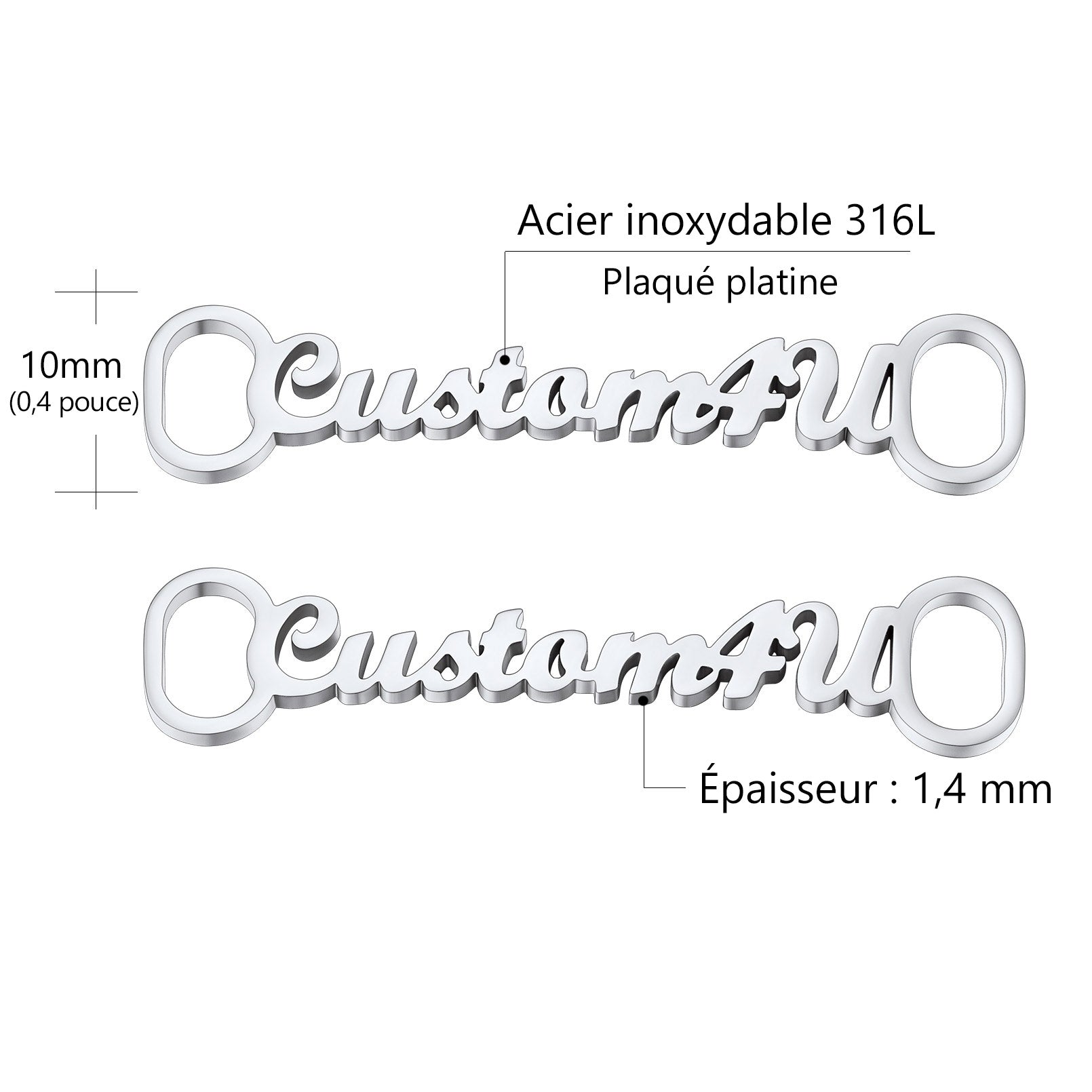 Boucle de Lacet Personnalisée avec Nom (Lot de 2) A Taille