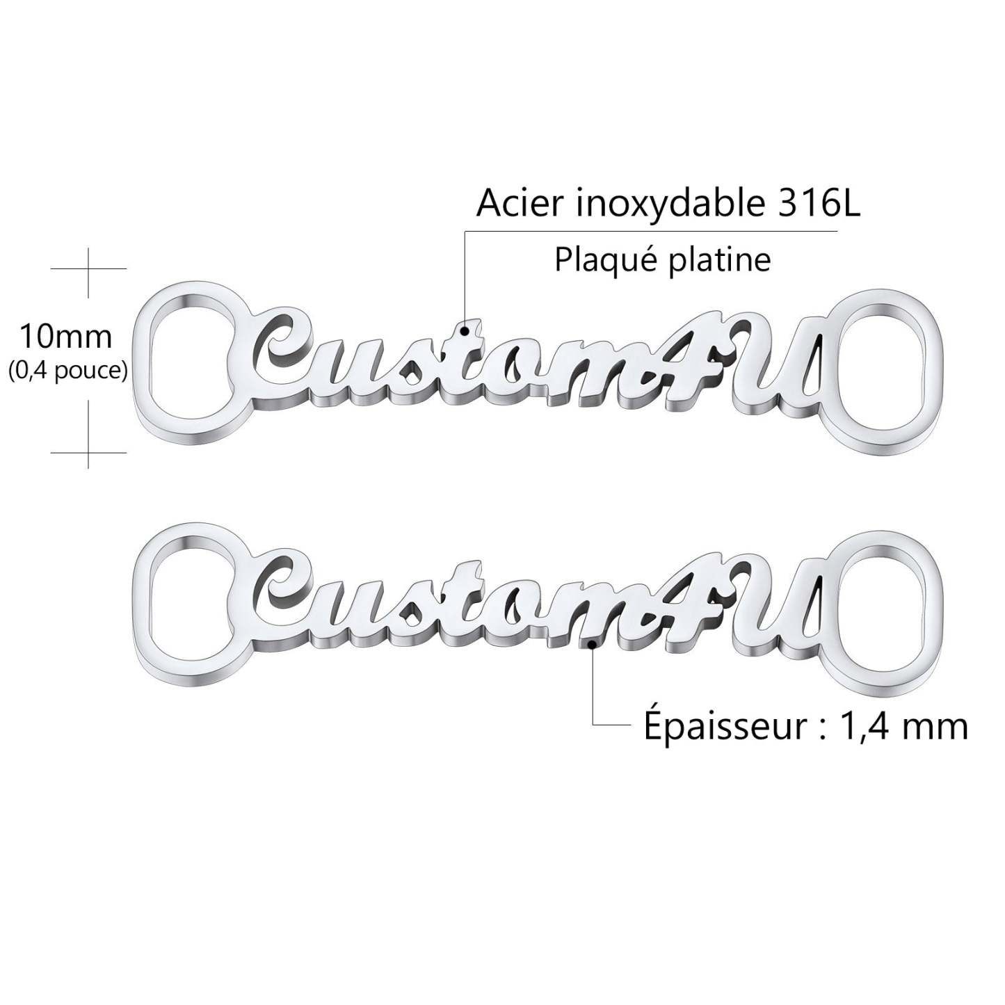 Boucle de Lacet Personnalisée avec Nom (Lot de 2) A Taille