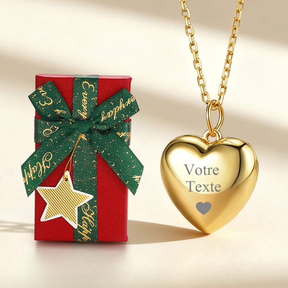 Collier Médaillon Cœur Gravé avec 2 Photos pour Femmes avec boite cadeau
