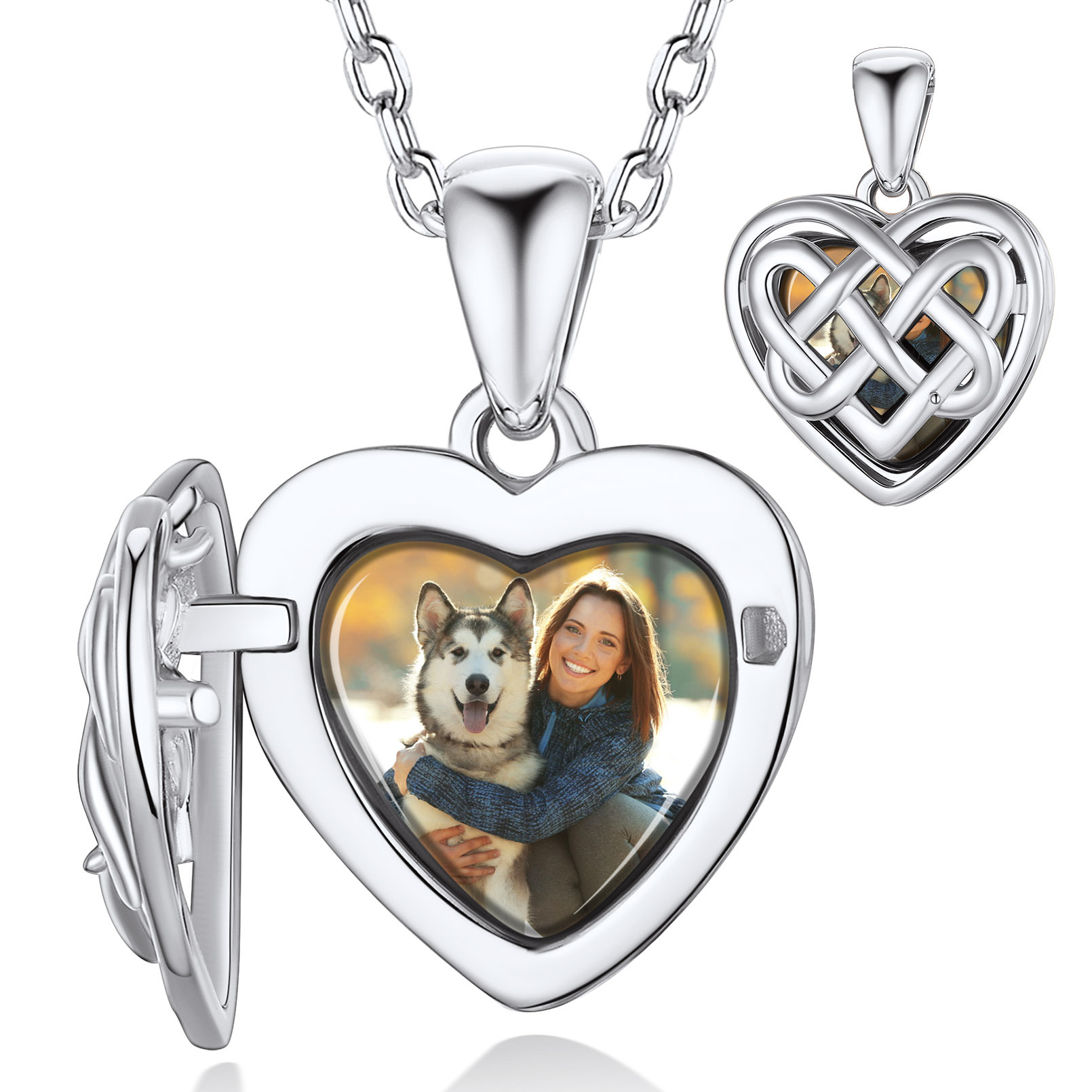 Collier Médaillon Cœur Celtique Personnalisé avec Photo pour Femme Argenté