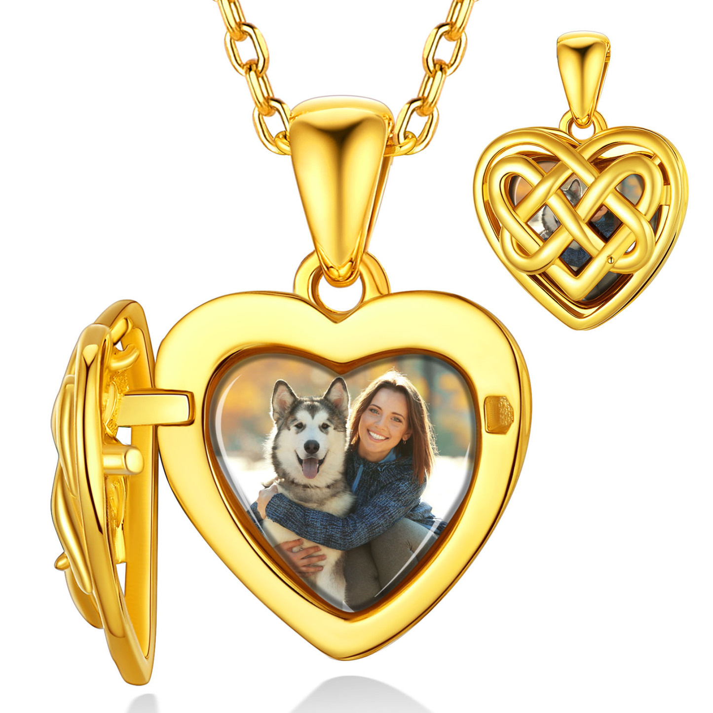 Collier Médaillon Cœur Celtique Personnalisé avec Photo pour Femme Or