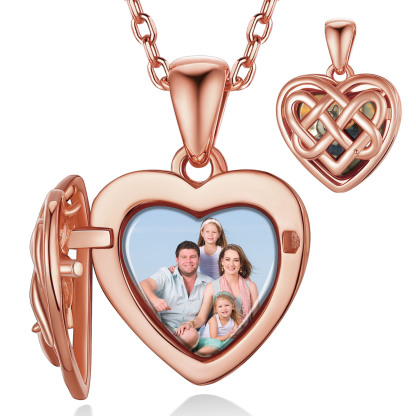 Collier Médaillon Cœur Celtique Personnalisé avec Photo pour Femme Or Rose