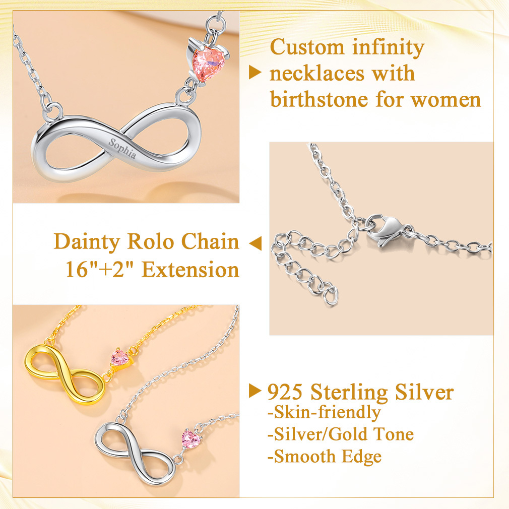 Collier Personnalisé avec Pendentif Infini et Cœur Gravé pour Femme Détail