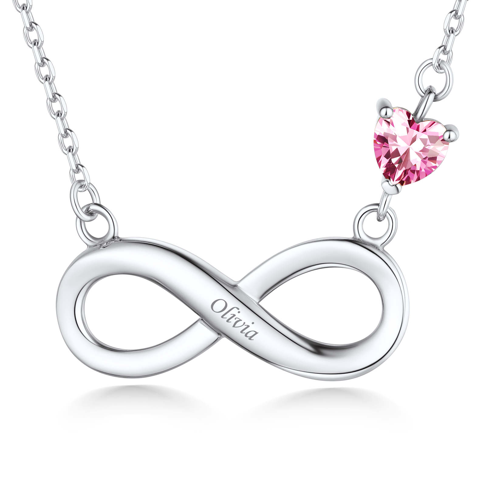 Collier Personnalisé avec Pendentif Infini et Cœur Gravé pour Femme Argenté