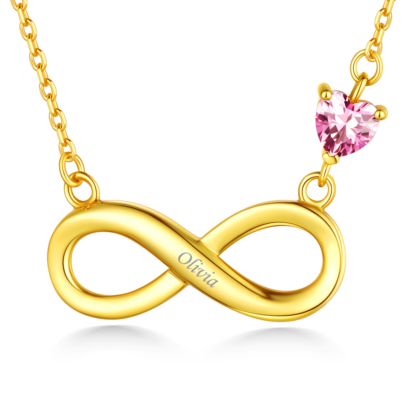 Collier Personnalisé avec Pendentif Infini et Pierre de Naissance pour Femme Or