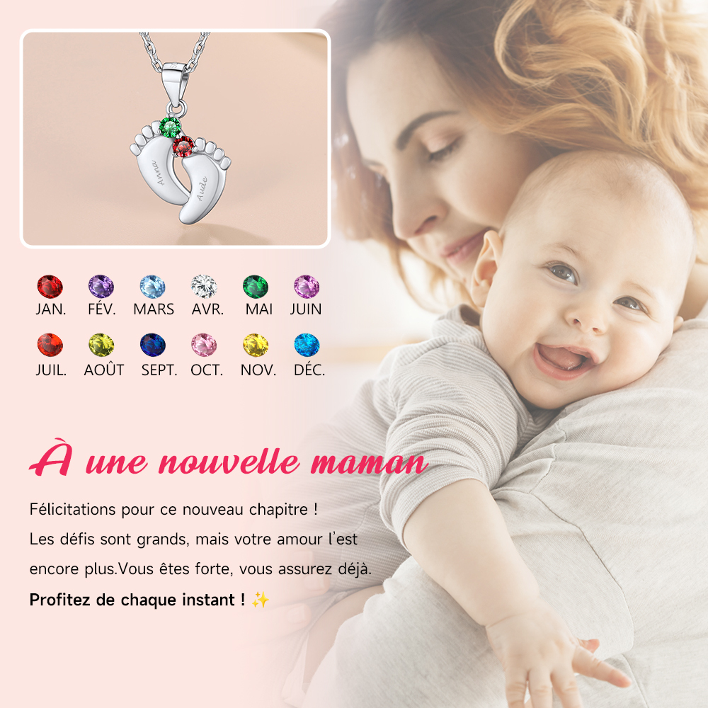 Collier Personnalisé Empreinte de Bébé avec Pierre de Naissance pour maman