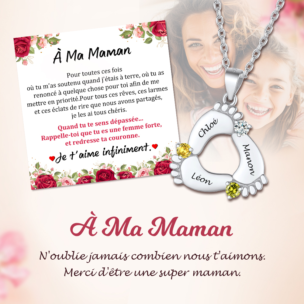 Collier Personnalisé Empreinte de Bébé avec Pierre de Naissance carte