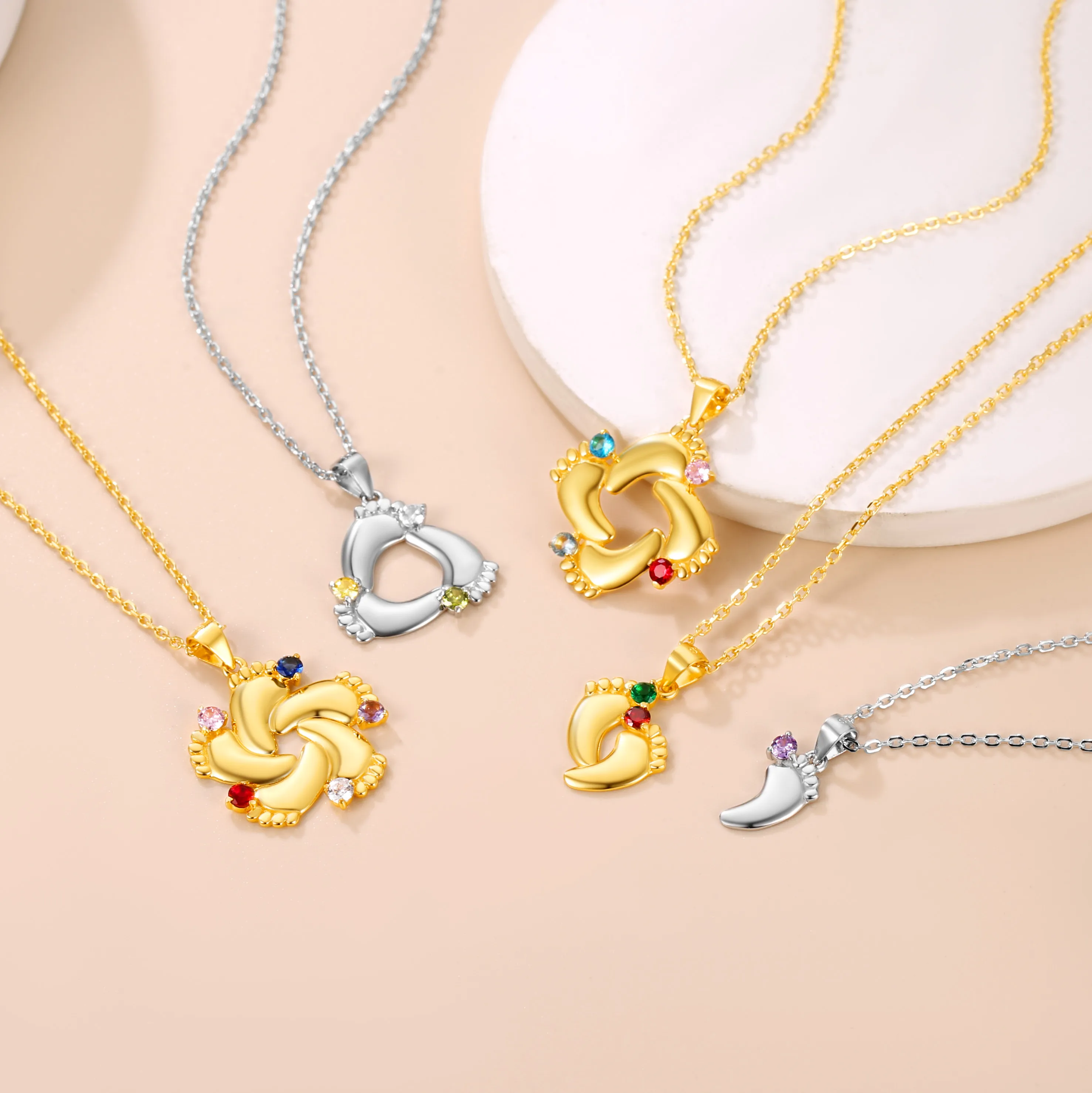 Pendentif Empreinte de Bébé avec Pierre de Naissance pour Maman Collection