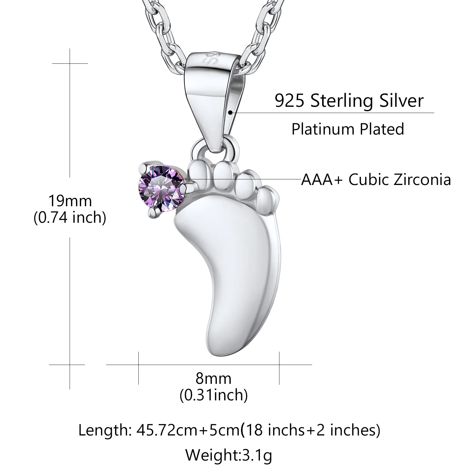 Pendentif Empreinte de Bébé avec 1 Pierre de Naissance pour Maman Taille