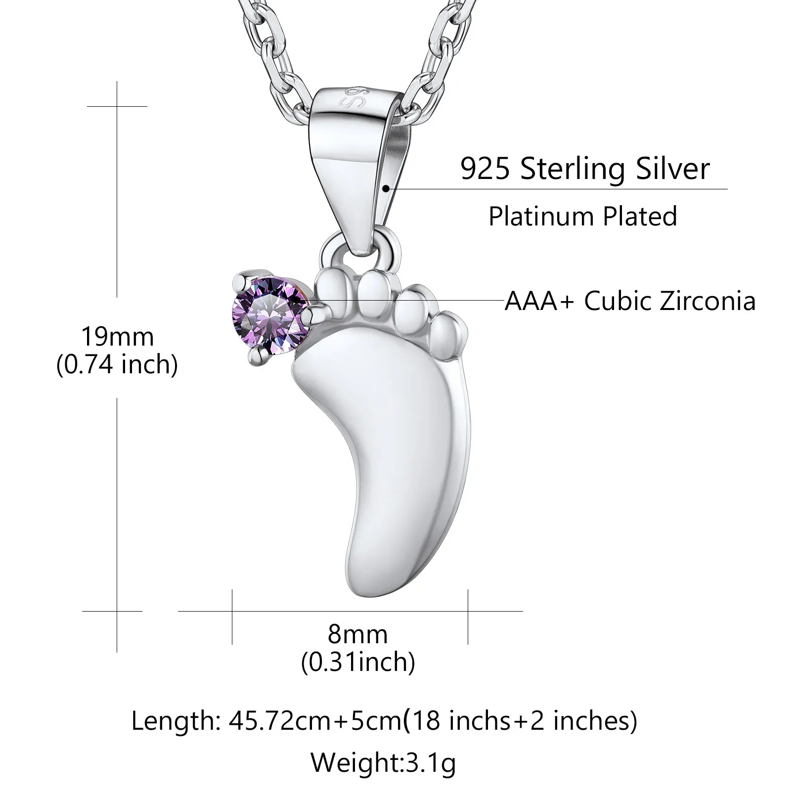 Pendentif Empreinte de Bébé avec 1 Pierre de Naissance pour Maman Taille