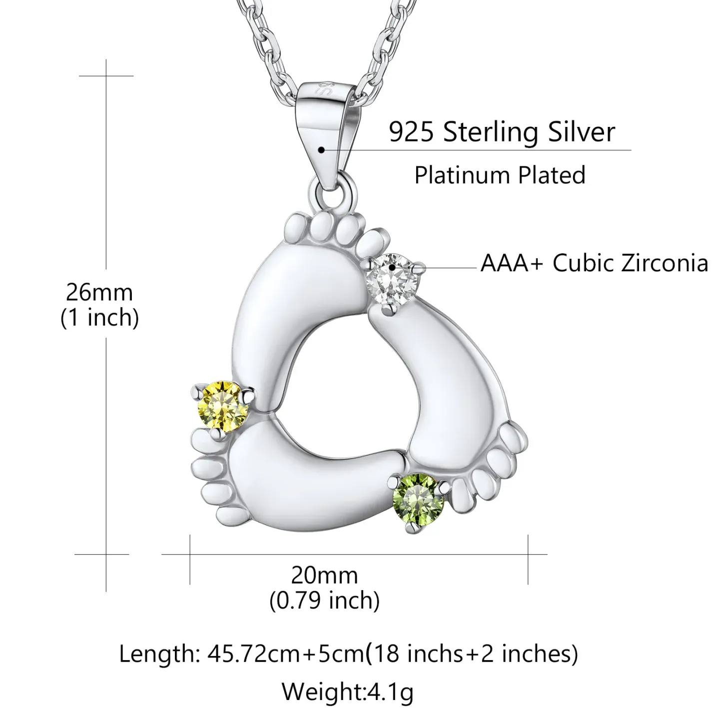 Pendentif Empreinte de Bébé avec 3 Pierres de Naissance pour Maman Taille