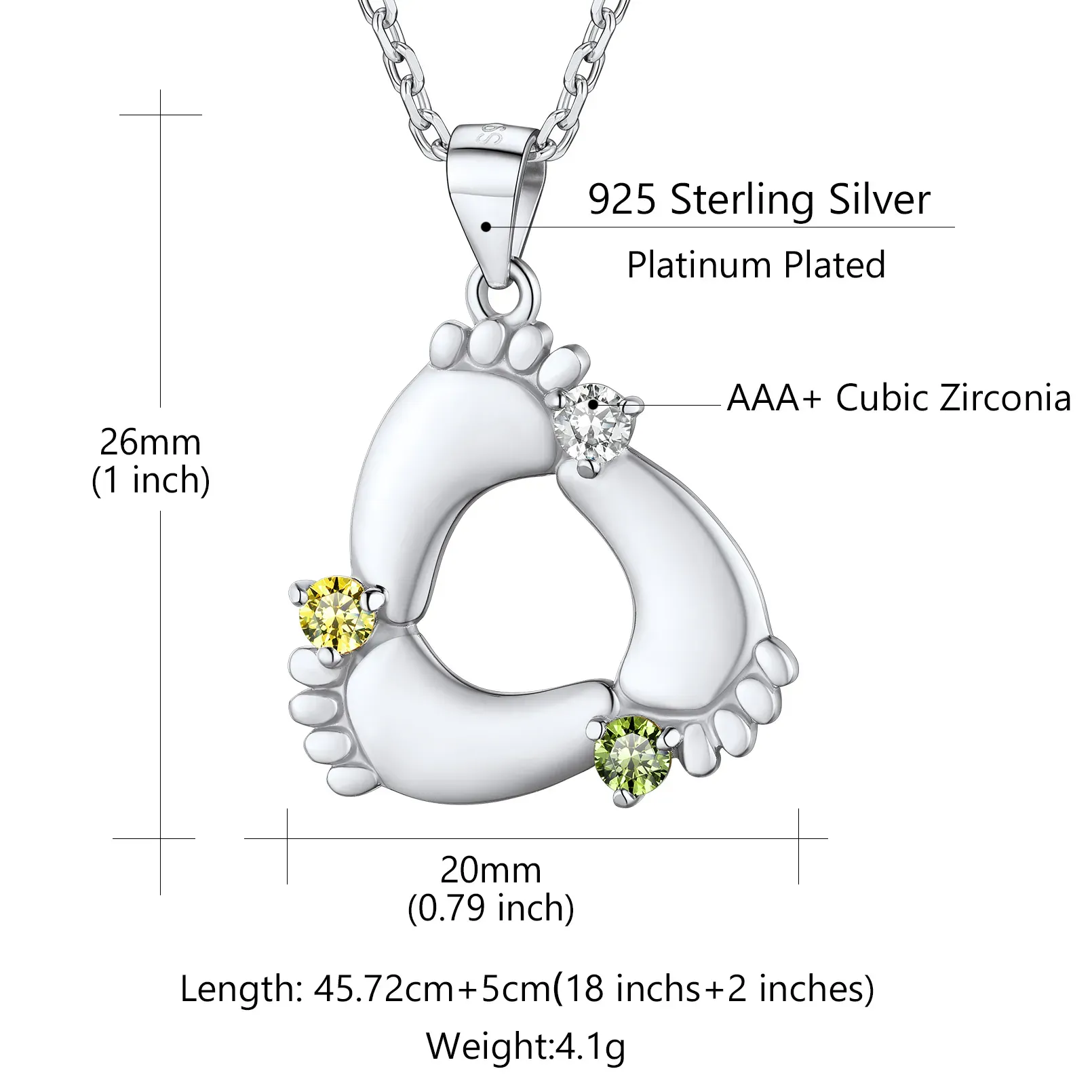 Pendentif Empreinte de Bébé avec 3 Pierres de Naissance pour Maman Taille