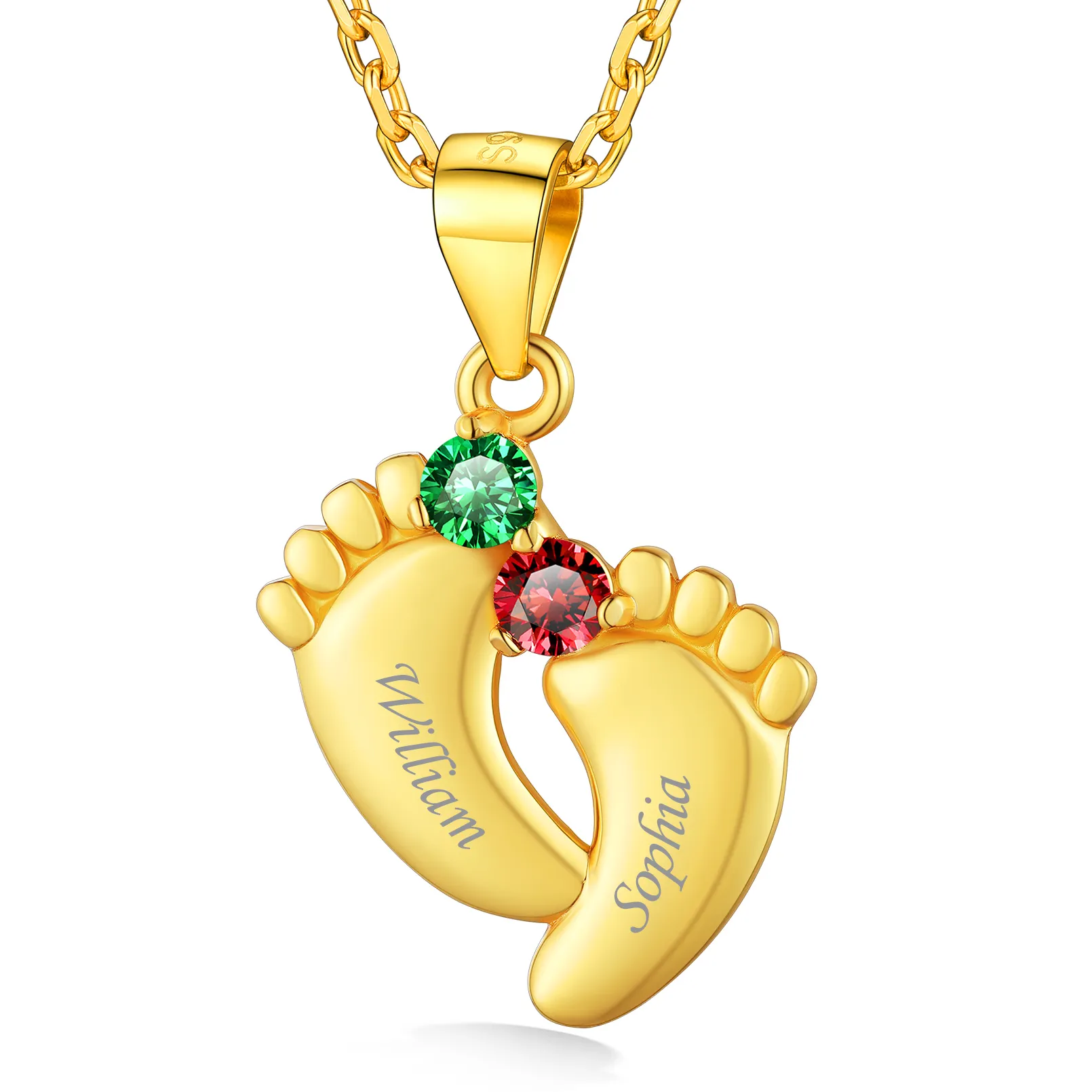 Pendentif Empreinte de Bébé avec 2 Pierre de Naissance pour Maman Or