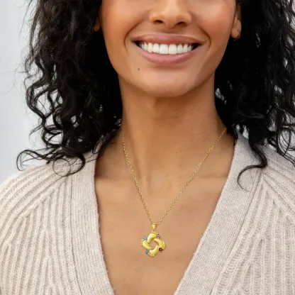 Pendentif Empreinte de Bébé avec 4 Pierre de Naissance pour Maman Or