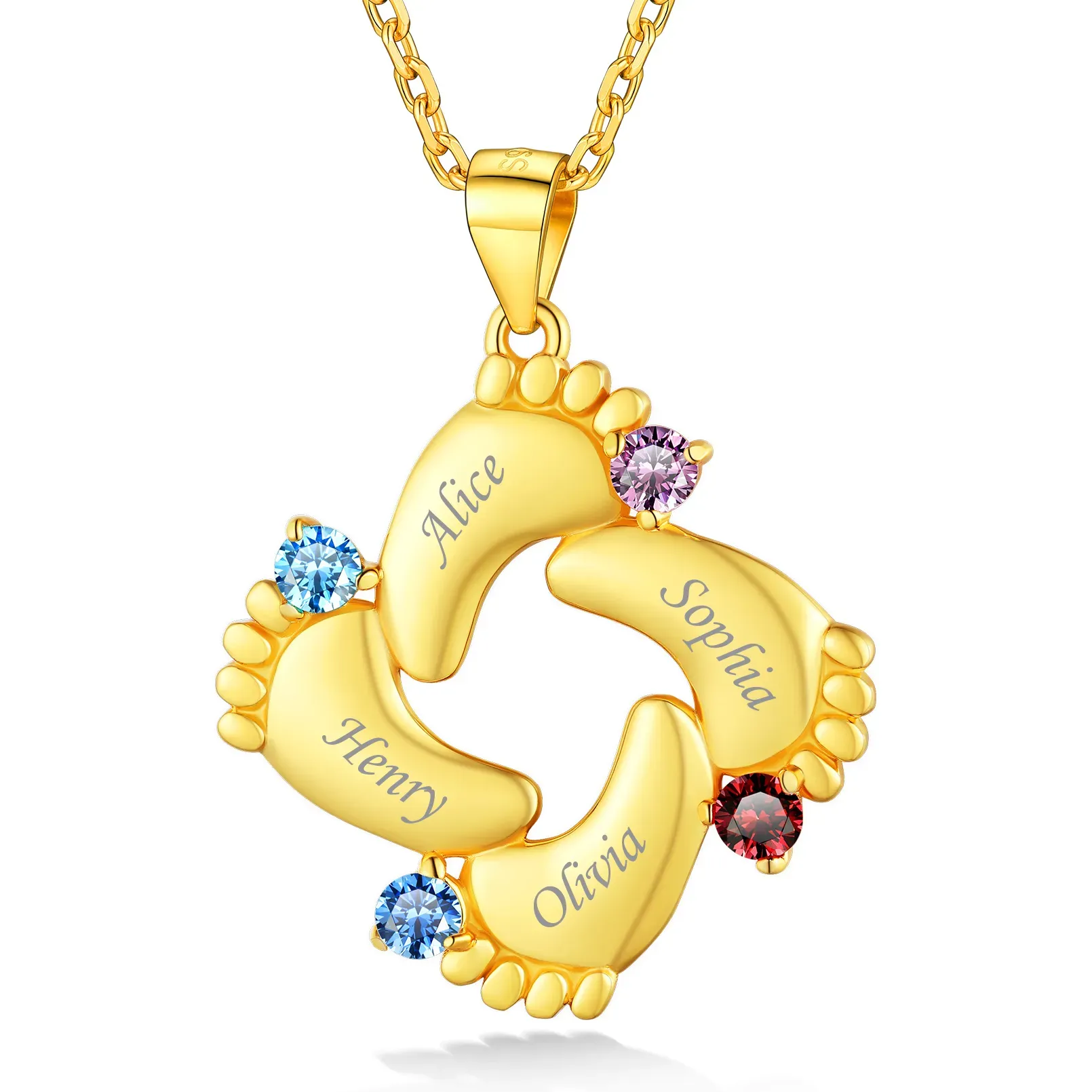 Pendentif Empreinte de Bébé avec 4 Pierre de Naissance pour Maman Or