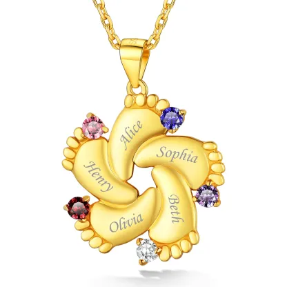 Pendentif Empreinte de Bébé avec 5 Pierre de Naissance pour Maman Or