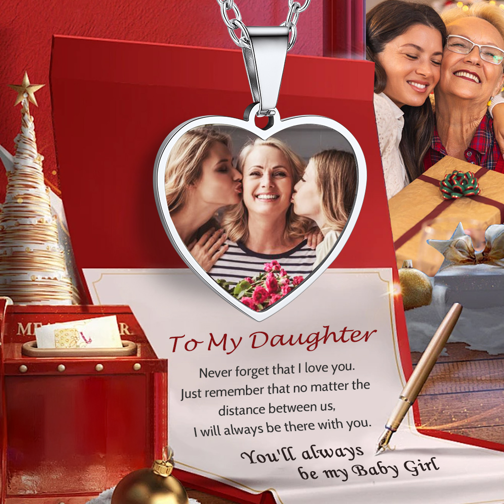 Collier Photo Personnalisé Cœur Gravé pour fille