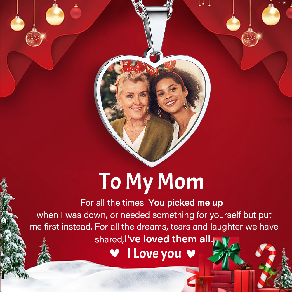 Collier Photo Personnalisé en Forme de Cœur Gravé pour maman