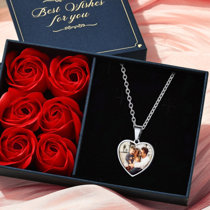Collier Photo Personnalisé Cœur Gravé Cadeau