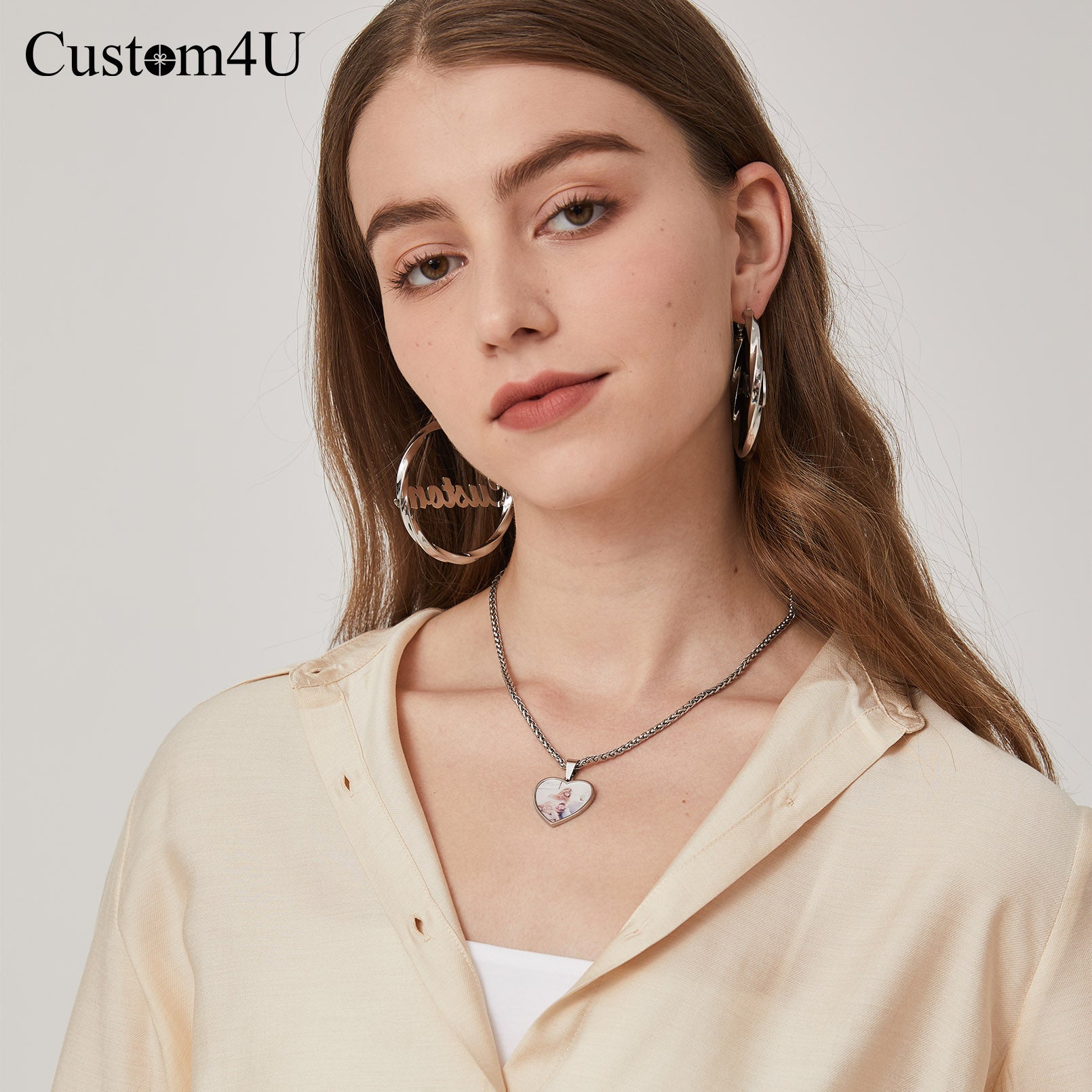 Collier Photo Personnalisé en Forme de Cœur Gravé Modèle