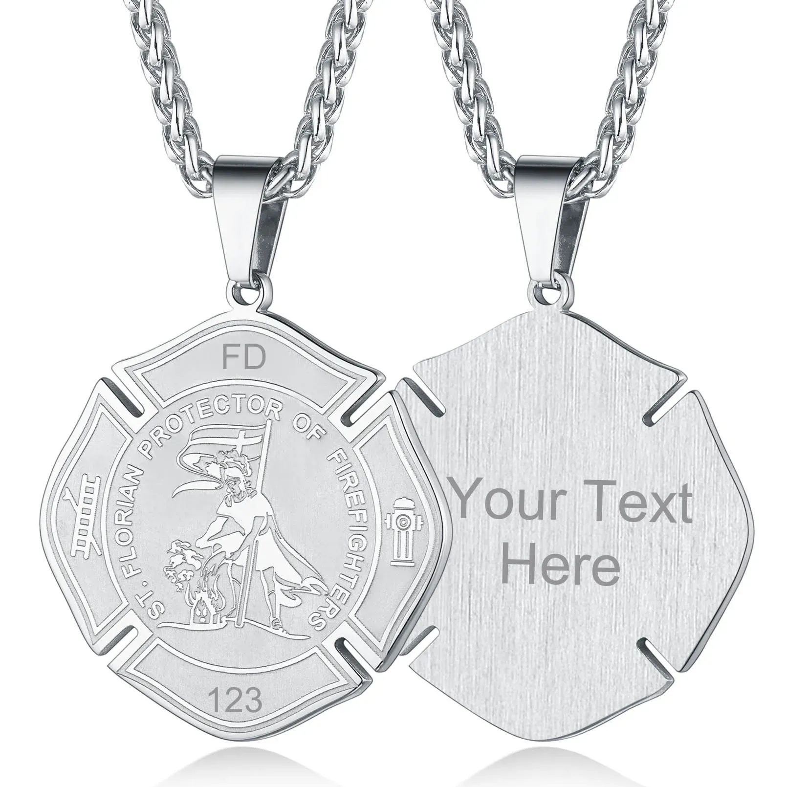 Collier Médaille Gravée Saint Florian pour Pompier pour Homme Argenté